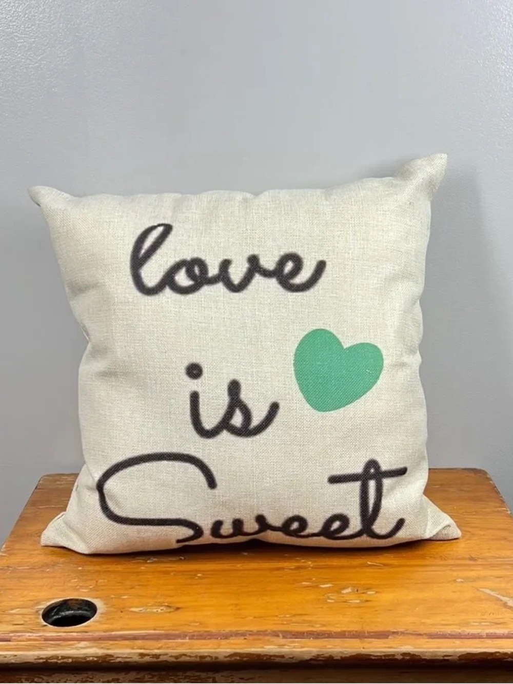 Love Is Sweet Decorative Throw Pillow - Cream with Green Heart